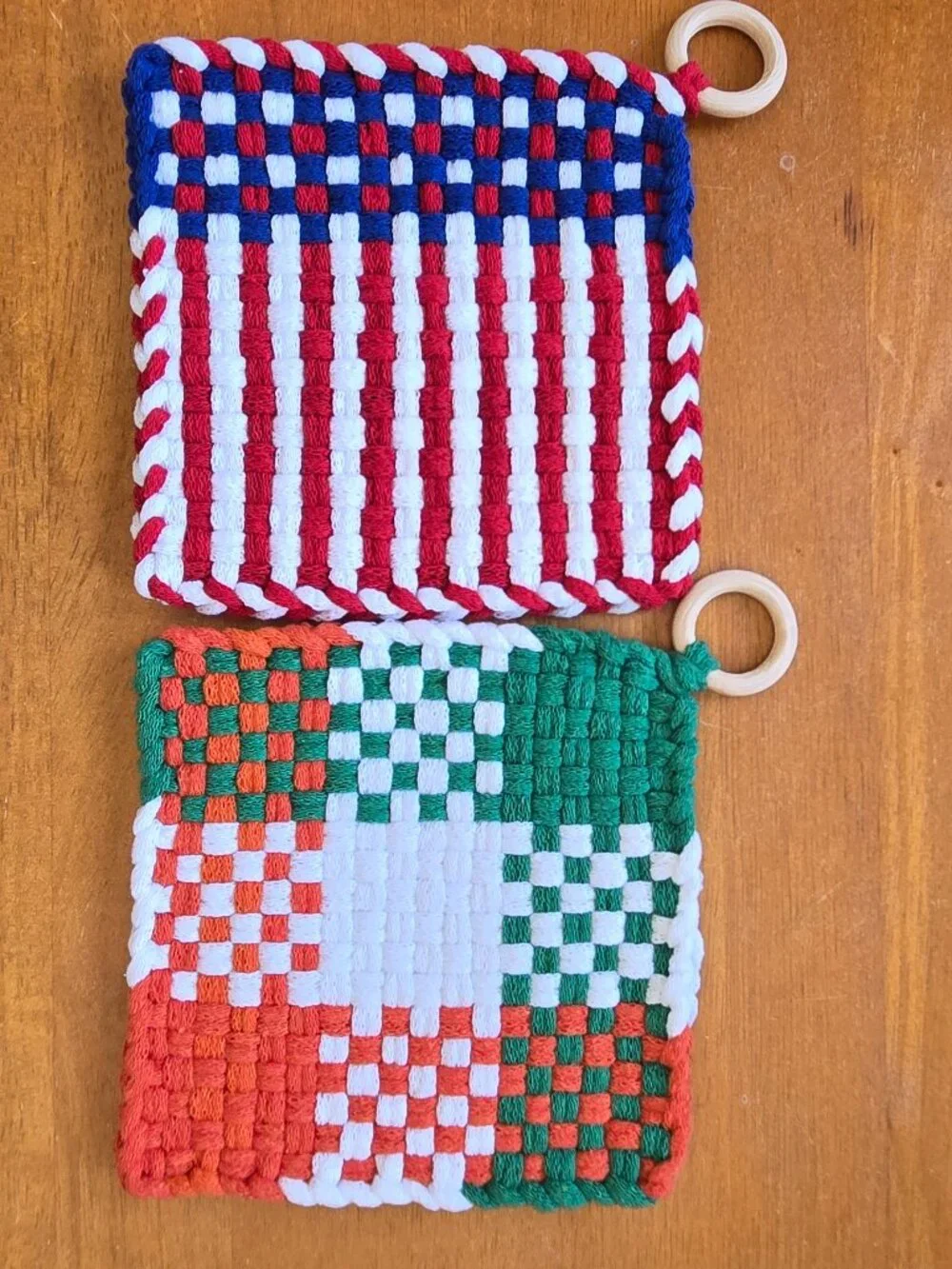 Set of 2 Handmade Artisan Woven Loomed Irish American Hot Pads Trivets Décor